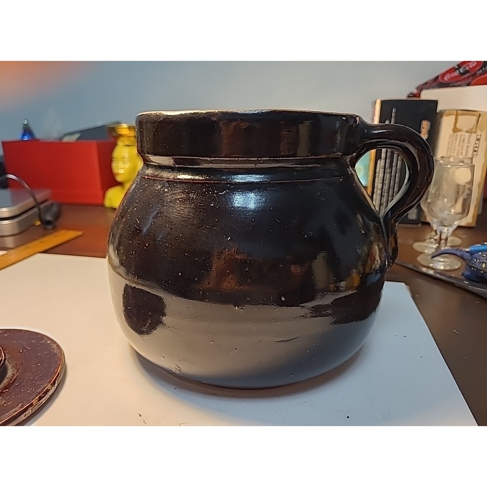 Vintage Black Ceramic Lidded Jar with Handle